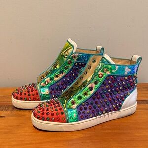 Christian Louboutin Lou Spike Trainer Sneakers multi color metallic 38 suede